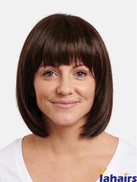  Remy Hair Chin Length Brown Straight Perfect Bob Wigs