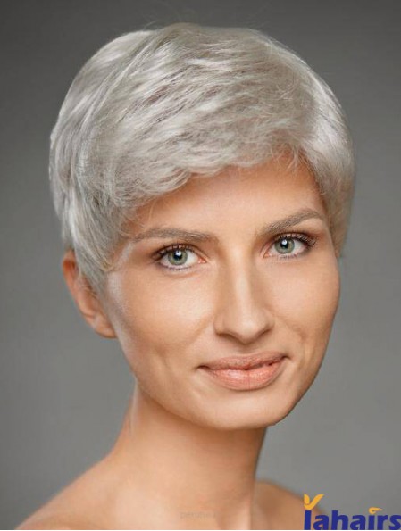 4 inch Straight Monofilament Synthetic New Grey Wigs