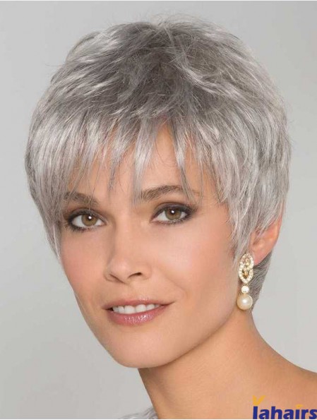 6 inch Straight Monofilament Synthetic Stylish Grey Wigs