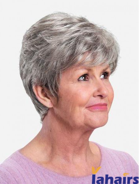 Monofilament 8 inch Straight Synthetic Boycuts Short Fabulous Grey Wigs