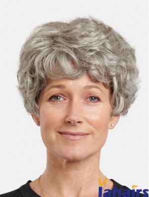 Monofilament 8 inch Wavy Synthetic Layered Short Best Grey Wigs