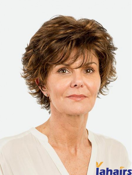 Straight Brown Monofilament Synthetic Layered 8 inch Short Wigs