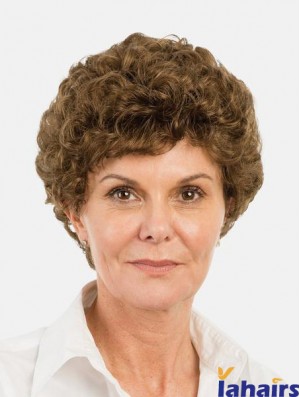 Synthetic Brown Curly 8 inch Bobs Short Monofilament Wigs