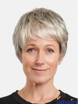 Synthetic Grey Straight 8 inch Short Incredible Monofilament Wigs