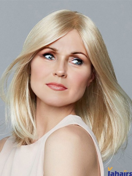 Synthetic Blonde Straight Monofilament Wigs Medium