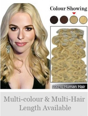 Designed Blonde Wavy Remy Human Hair Clip In Hair Extensions