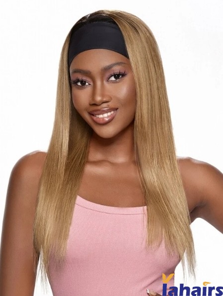 Blonde Straight Long Human Hair Headband Wigs