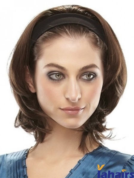 Chin Length Brown Straight Headband Synthetic Wigs