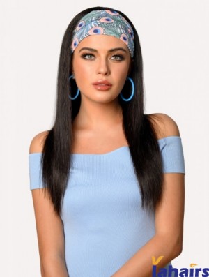 Headband Long Straight Human Hair Wigs