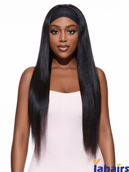 Headband Silky And Soft Long Straight Human Hair Wigs