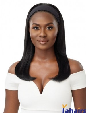 Headband Style Natural Black Long Straight Human Hair Wigs