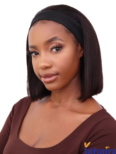 Shoulder Length Straight Human Hair Headband Wigs