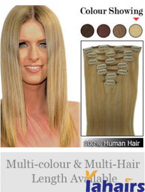 Stylish Blonde Straight Remy Human Hair Clip In Hair Extensions