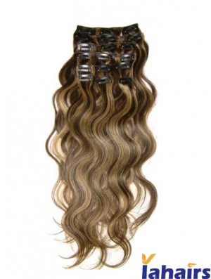 Clip In Hair Extensions With Remy Wavy Style Brown Color