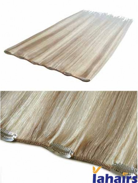 Convenient Blonde Straight Remy Human Hair Clip In Hair Extensions