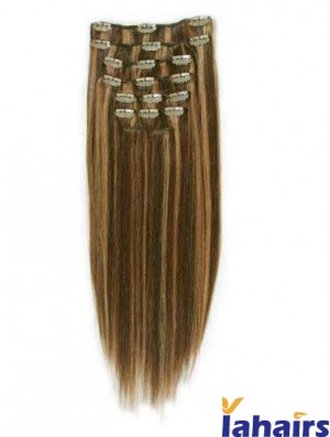 Fashion Brown Straight Remy Human Hair Clip In Hair Extensions