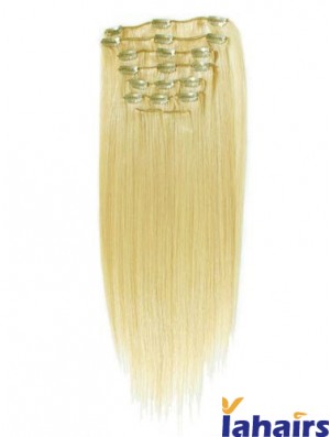 Style Blonde Straight Remy Human Hair Clip In Hair Extensions