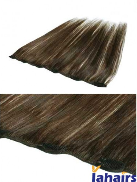 Convenient Brown Straight Remy Human Hair Clip In Hair Extensions