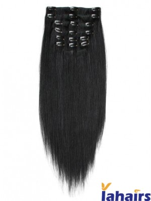 No-Fuss Black Straight Remy Human Hair Clip In Hair Extensions