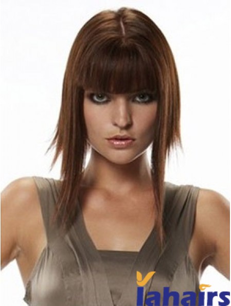 Human Hair Hairpieces Straight Style Long Length Auburn Color