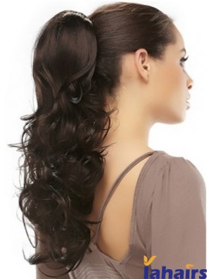 Clip On Ponytails Brown Color Long Length Wavy Style