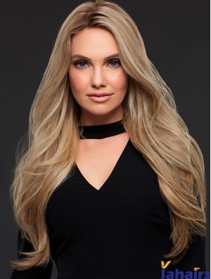 Good Blonde Long Wavy Without Bangs Human Hair Wigs