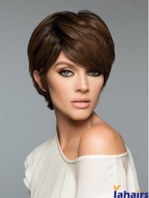 Fashion Brown Cropped Straight Boycuts Human Hair Wigs