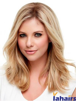 Human Hair Wavy Blonde With Monofilament Blonde Color Shoulder Length