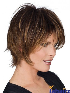 Layered Real Human Hair Wigs With Capless