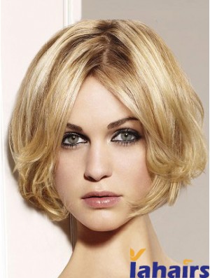 Blonde Bob Wig Remy Human Chin Length Lace Front Wavy Style