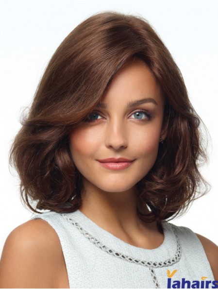 Curly Monofilament Human Wigs Brown Color