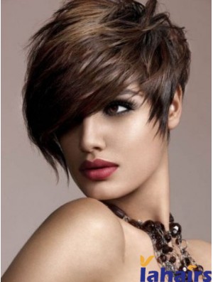 Human Hair Brown Wig Straight Style Short Length Boycuts