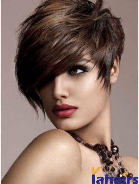 Human Hair Brown Wig Straight Style Short Length Boycuts