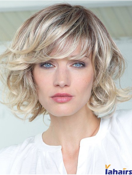 Human Hair Blonde Curly Wigs With Bangs