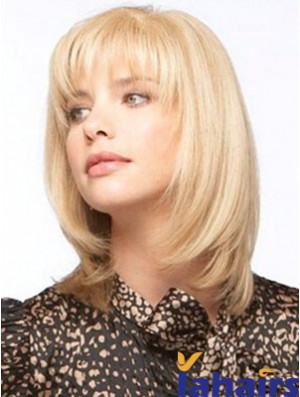 Human Hair Monofilment Wigs With Bangs Monofilament Straight Style