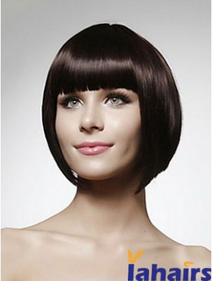 Cheap Human Bob Wigs Chin Length Bobs Cut Black Color Straight Style