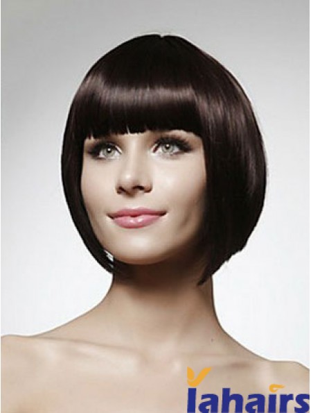 Cheap Human Bob Wigs Chin Length Bobs Cut Black Color Straight Style