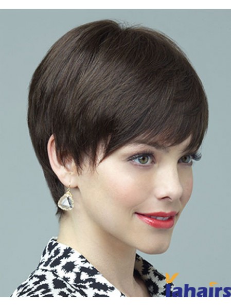 Human Wig 100% Hand Tied Layered Cut Short Length Brown Color