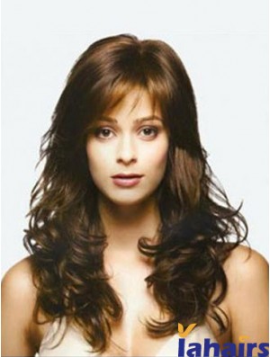 Brown Long Top Wavy With Bangs Lace Wigs