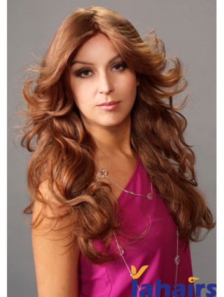 Layered Suitable Wavy Auburn Long Human Hair Lace Front Wigs