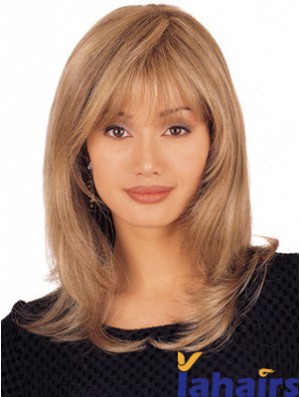 UK Lace Front Wigs Shoulder Length Blonde Color Straight Style