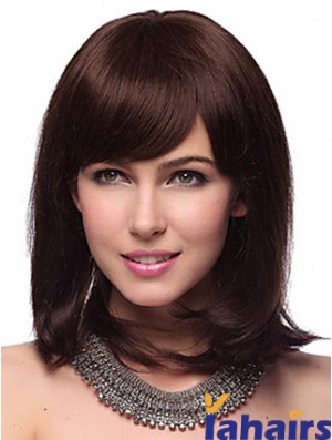 Auburn Human Hair Wig With Bangs Capless Shoulder Length Auburn Color