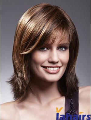 Lace Front Wigs With Bangs Brown Color Shoulder Length