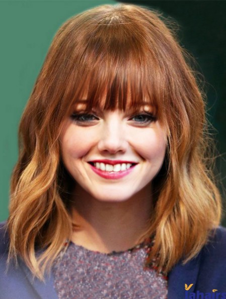 Lace Front Emma Stone Wigs Human Hair UK With Bangs Wavy Style Cropped Color