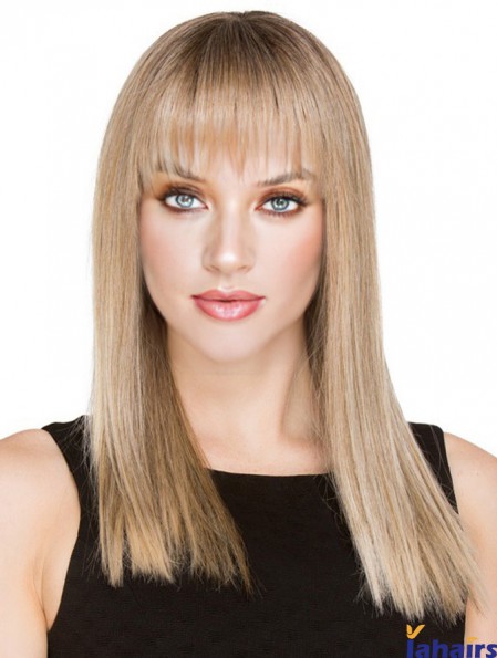 Long Human Hair Monofilament Wigs With Fringe With Bangs Long Length