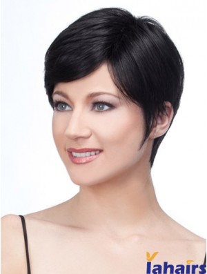 Lace Front Layered Short Straight Black Human Hair Wigs UK