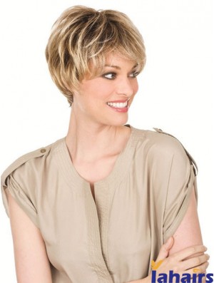 Human Hair Blonde Wigs With Lacr Front Chin Length Straight Style