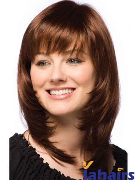 Human Hair Wigs Dark Auburn Layered Cut Straight Style Auburn Color