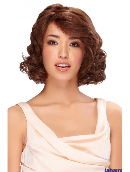 Real Hair Wigs Classic Bobs Auburn Color Chin Length Wavy Style