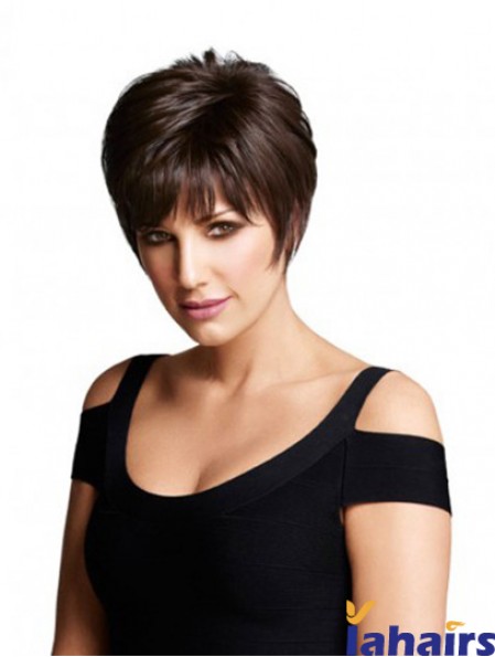 Monofilament Human Hair Wigs UK Layered Cut Short Length Straight Style